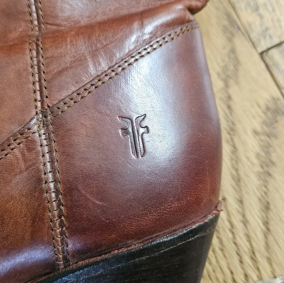 Frye Jackie Button Tall Boots 7.5 Cognac Brown Leather Western Riding - Picture 5 of 14